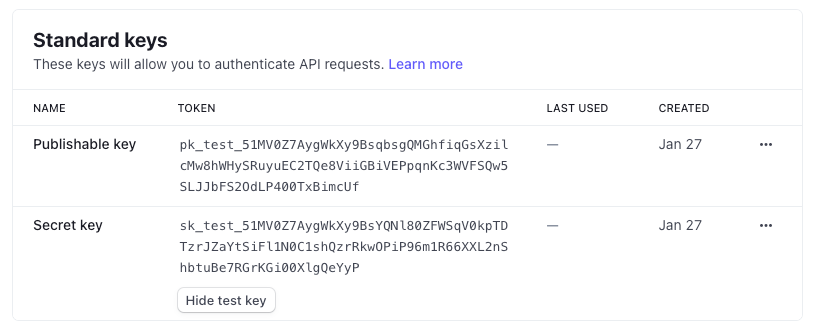 Stripe API keys